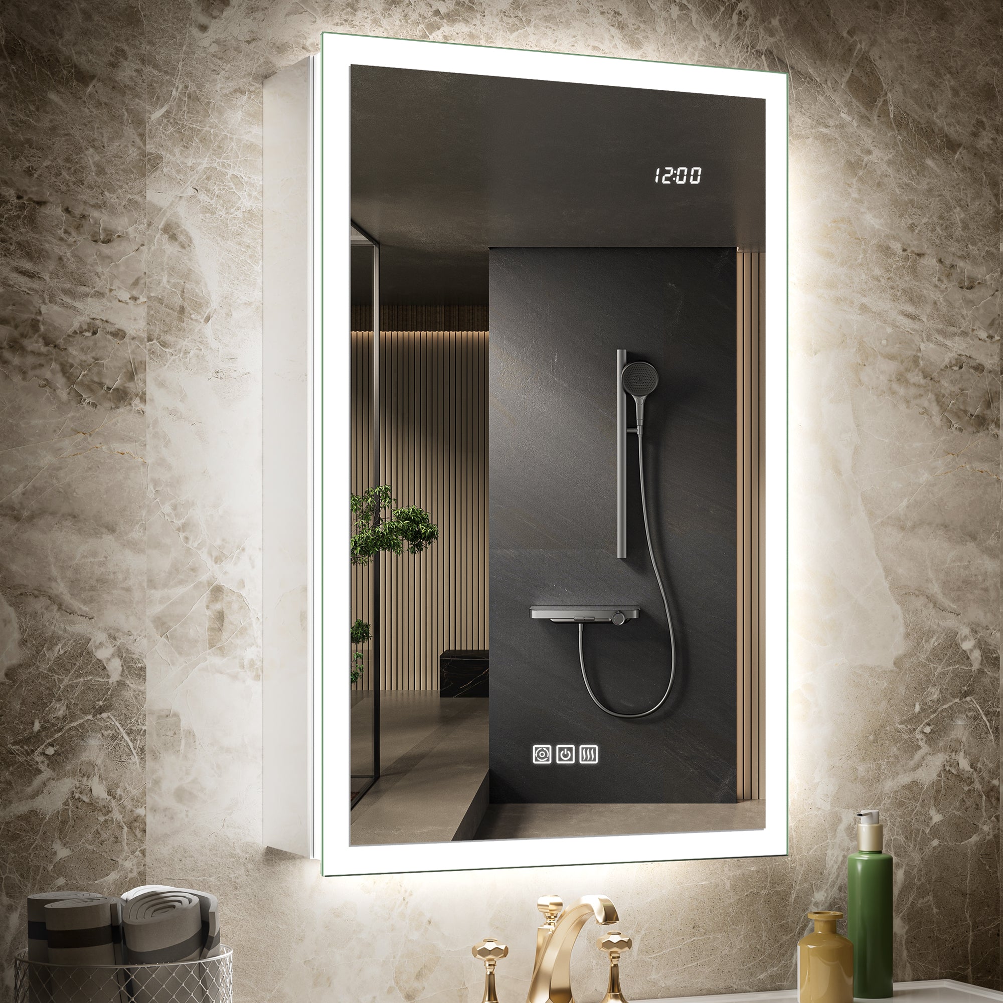 LumiGlow 20x32'' Dual-Sided LED Medicine Cabinet Mirror – Right Hinge