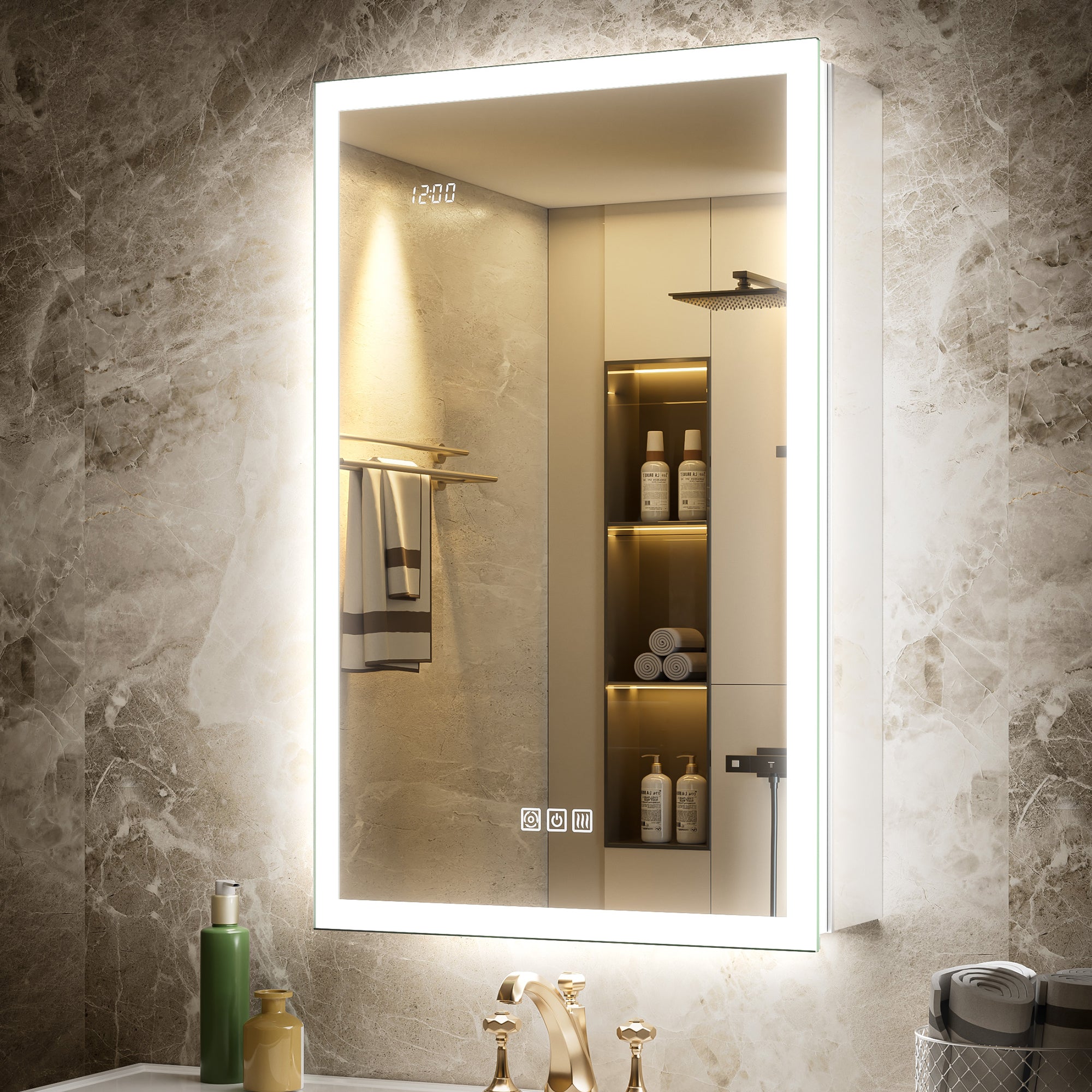 LumiGlow 20x32'' Dual-Sided LED Medicine Cabinet Mirror – Left Hinge