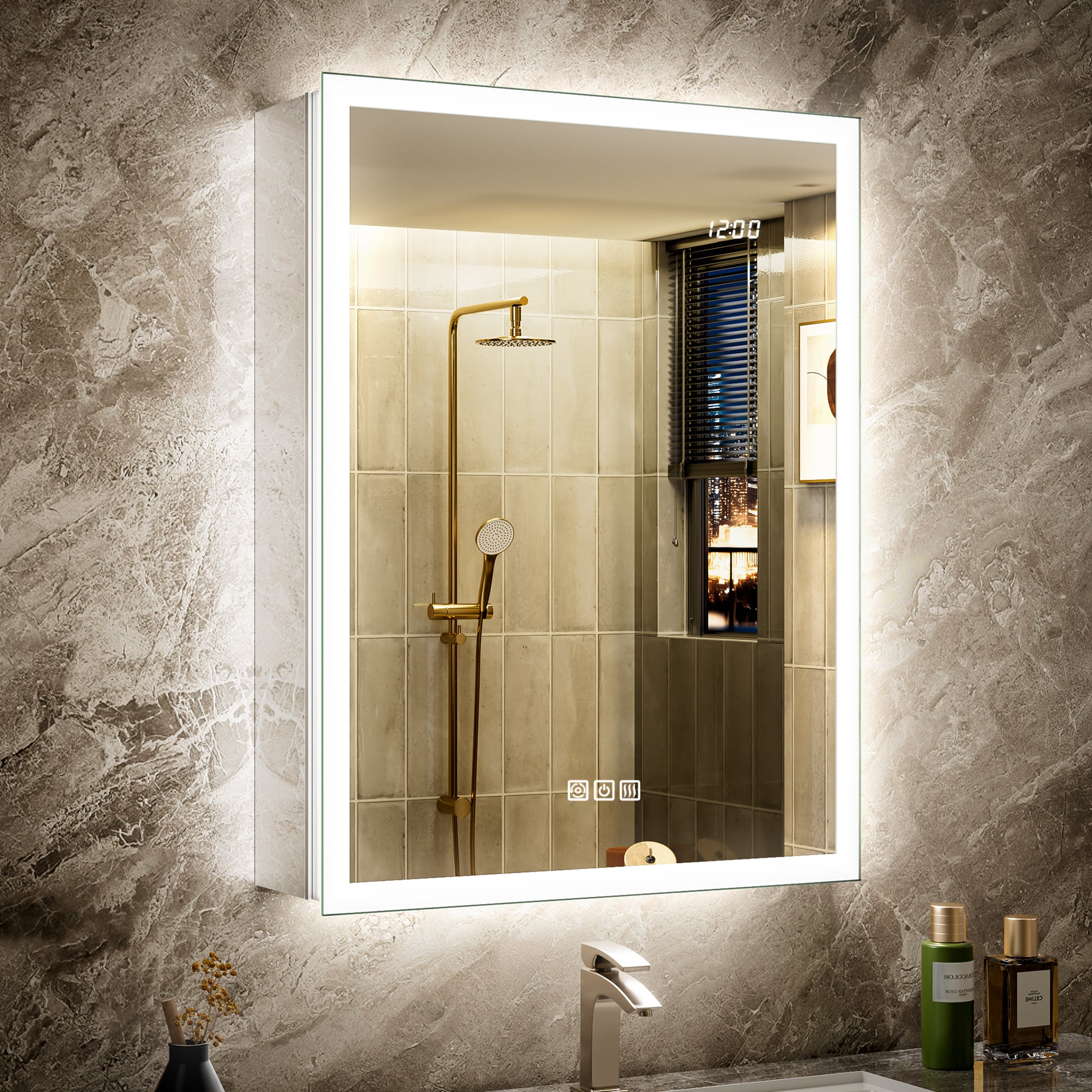 LumiGlow 24x32'' Dual-Sided LED Medicine Cabinet Mirror – Right Hinge