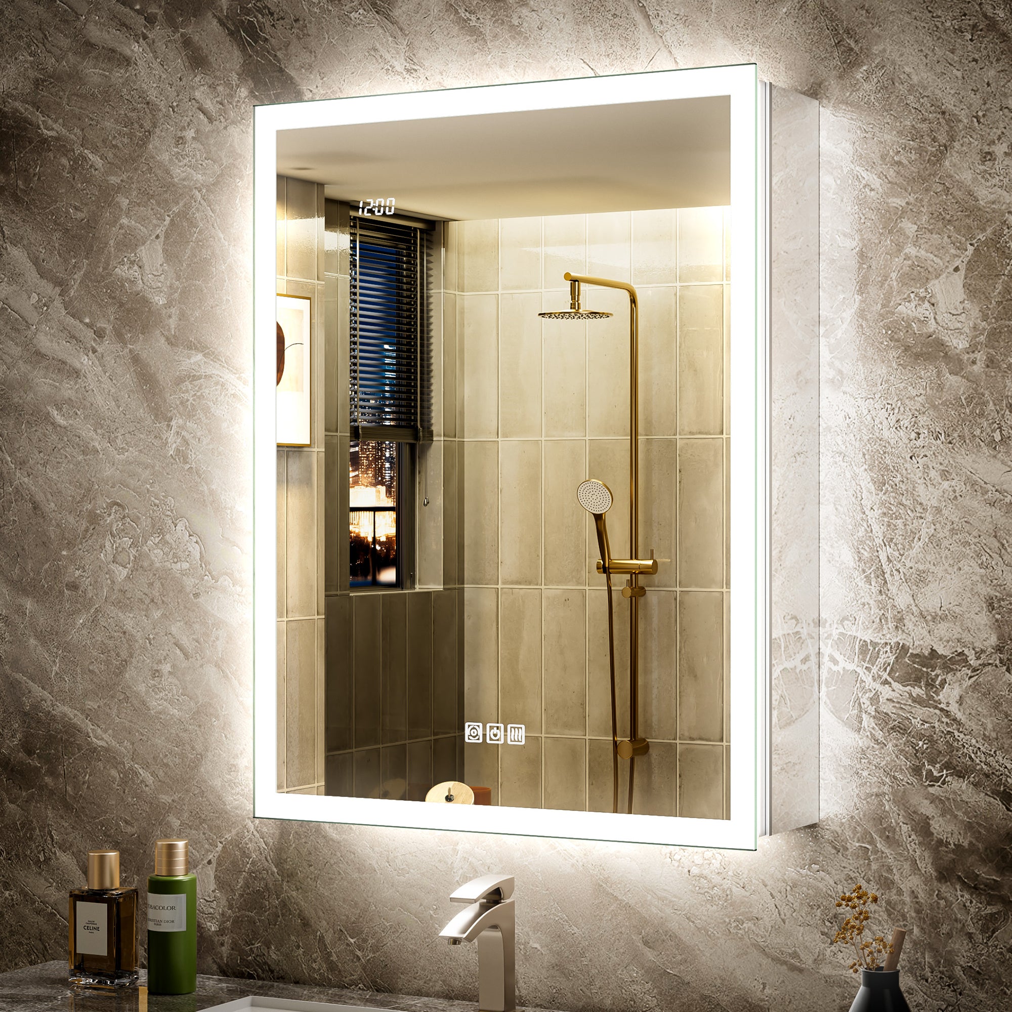 LumiGlow 24x32'' Dual-Sided LED Medicine Cabinet Mirror – Left Hinge