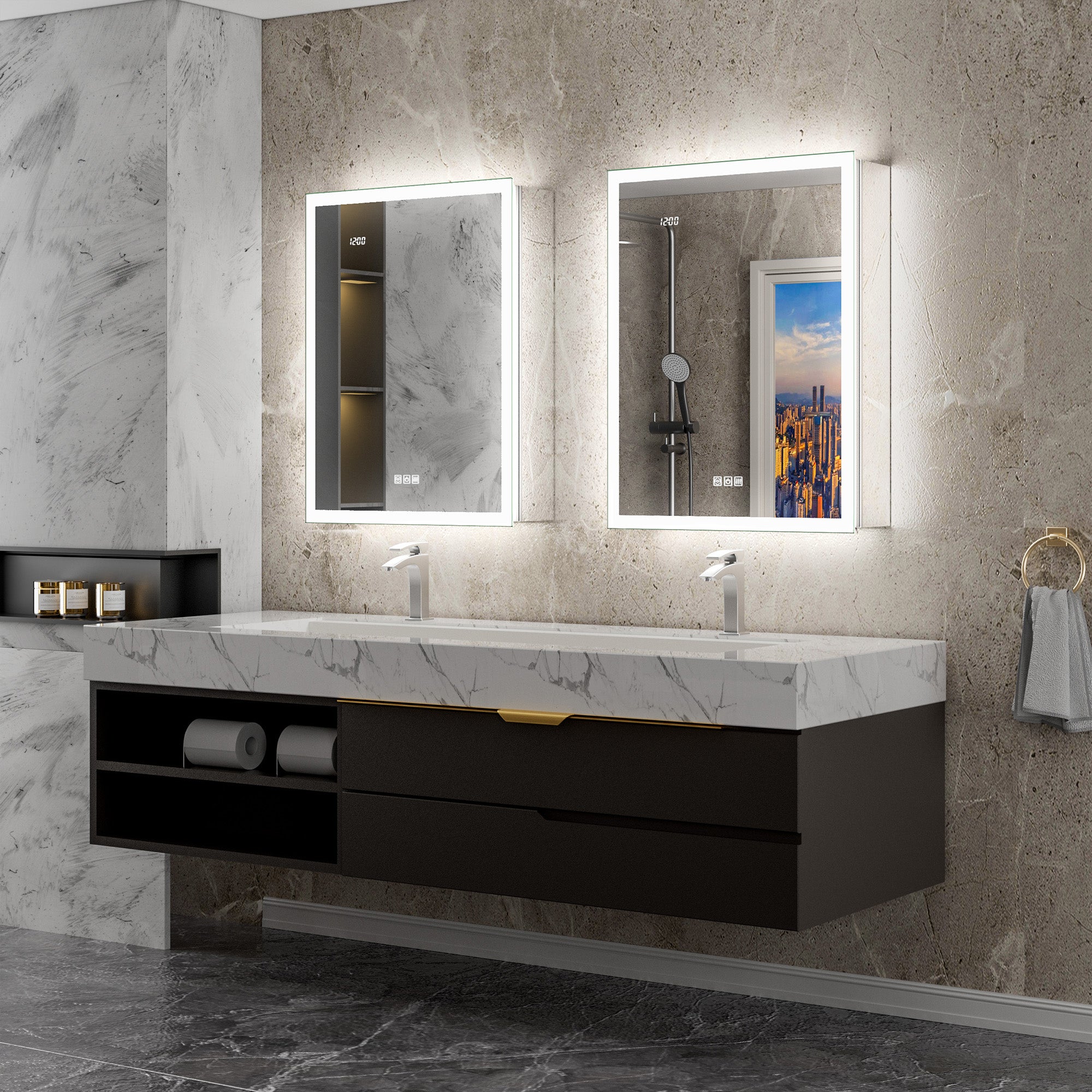 LumiGlow 24x32'' Dual-Sided LED Medicine Cabinet Mirror – Right Hinge