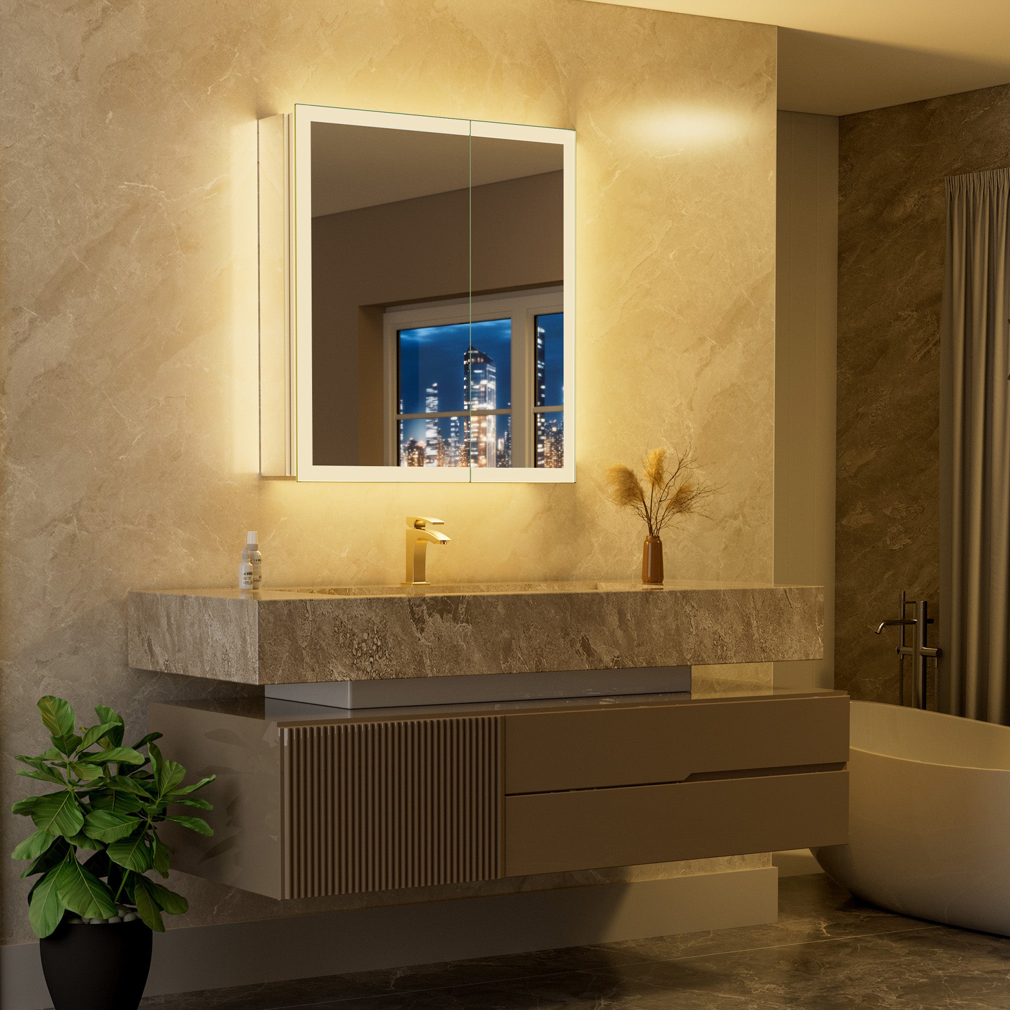 LumiGlow 30x32'' Front & Backlit Lighted LED Medicine Cabinet Mirror