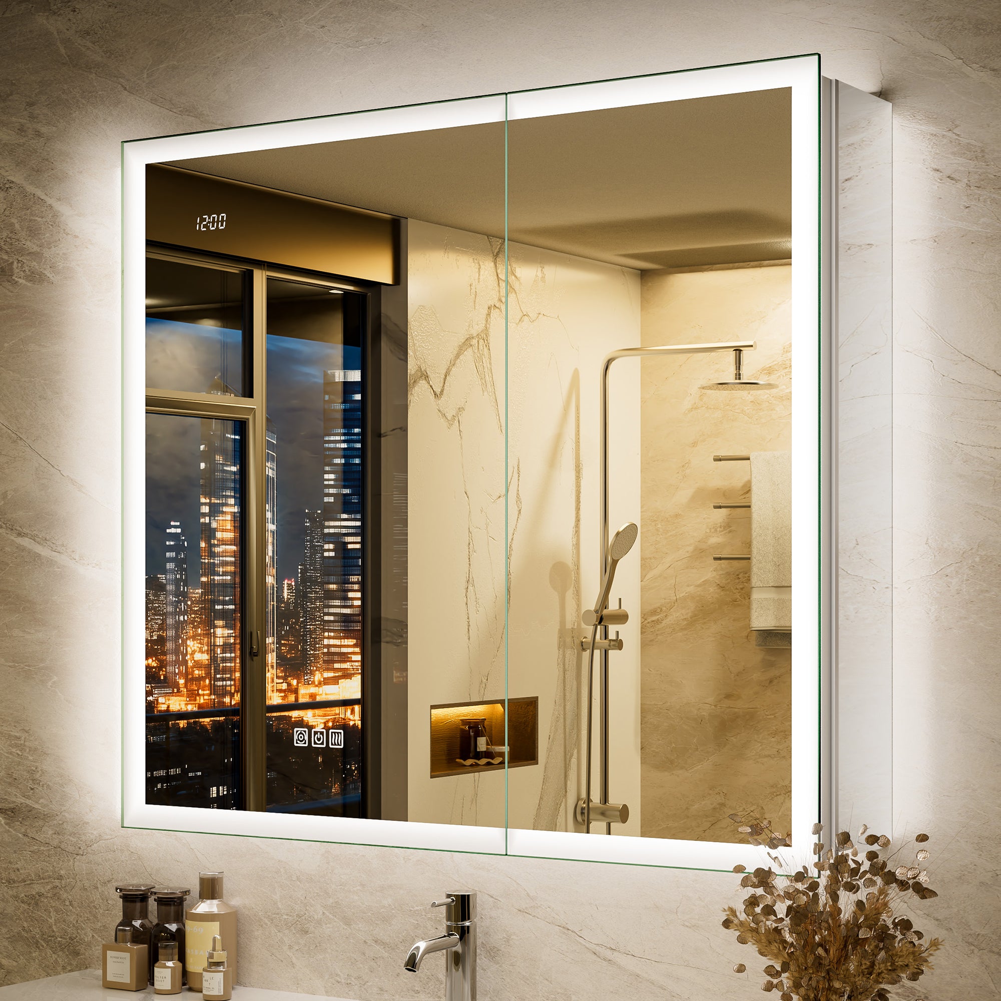 LumiGlow 36x30'' Dual-Sided LED Medicine Cabinet Mirror