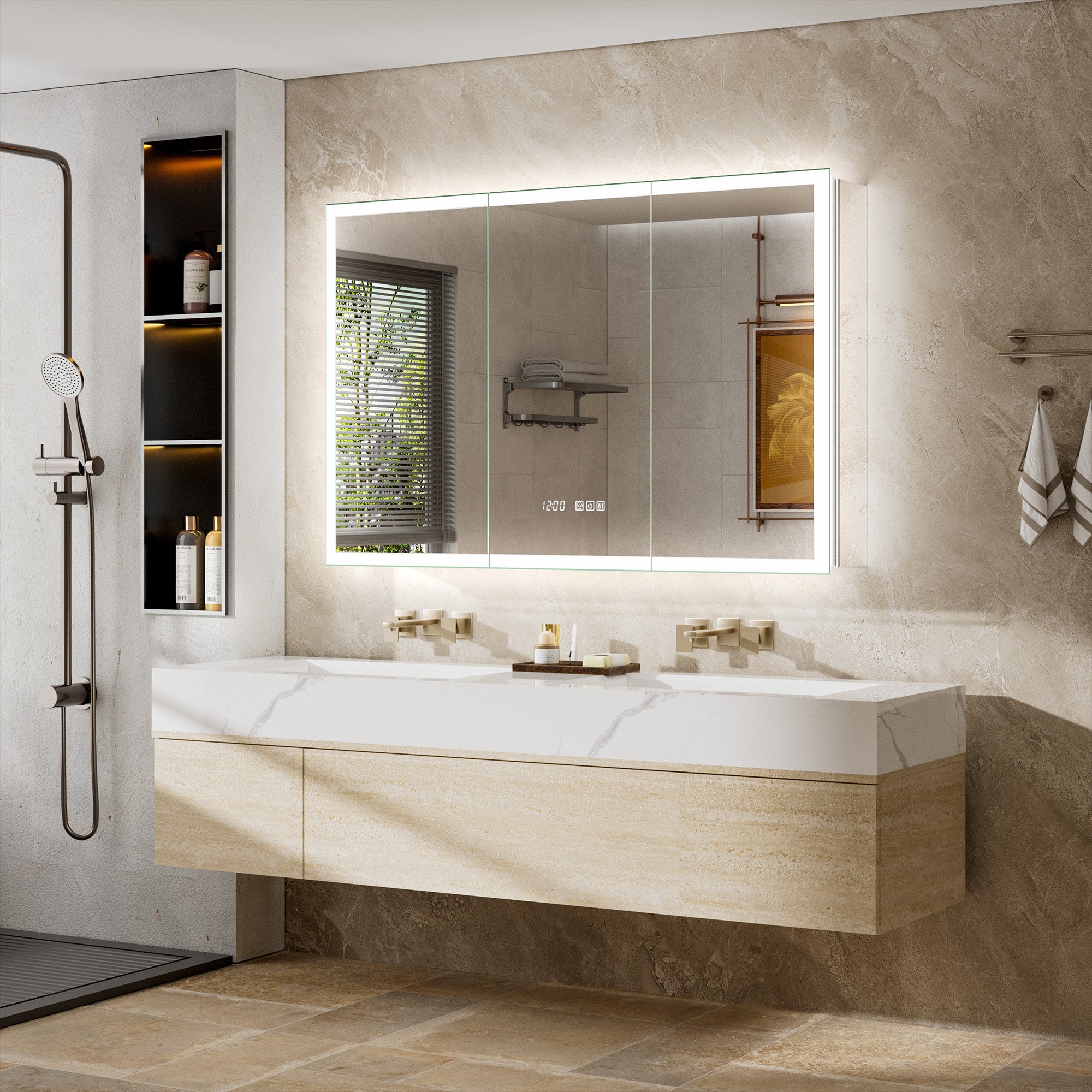 LumiGlow 48x30'' Dual-Sided LED Medicine Cabinet Mirror