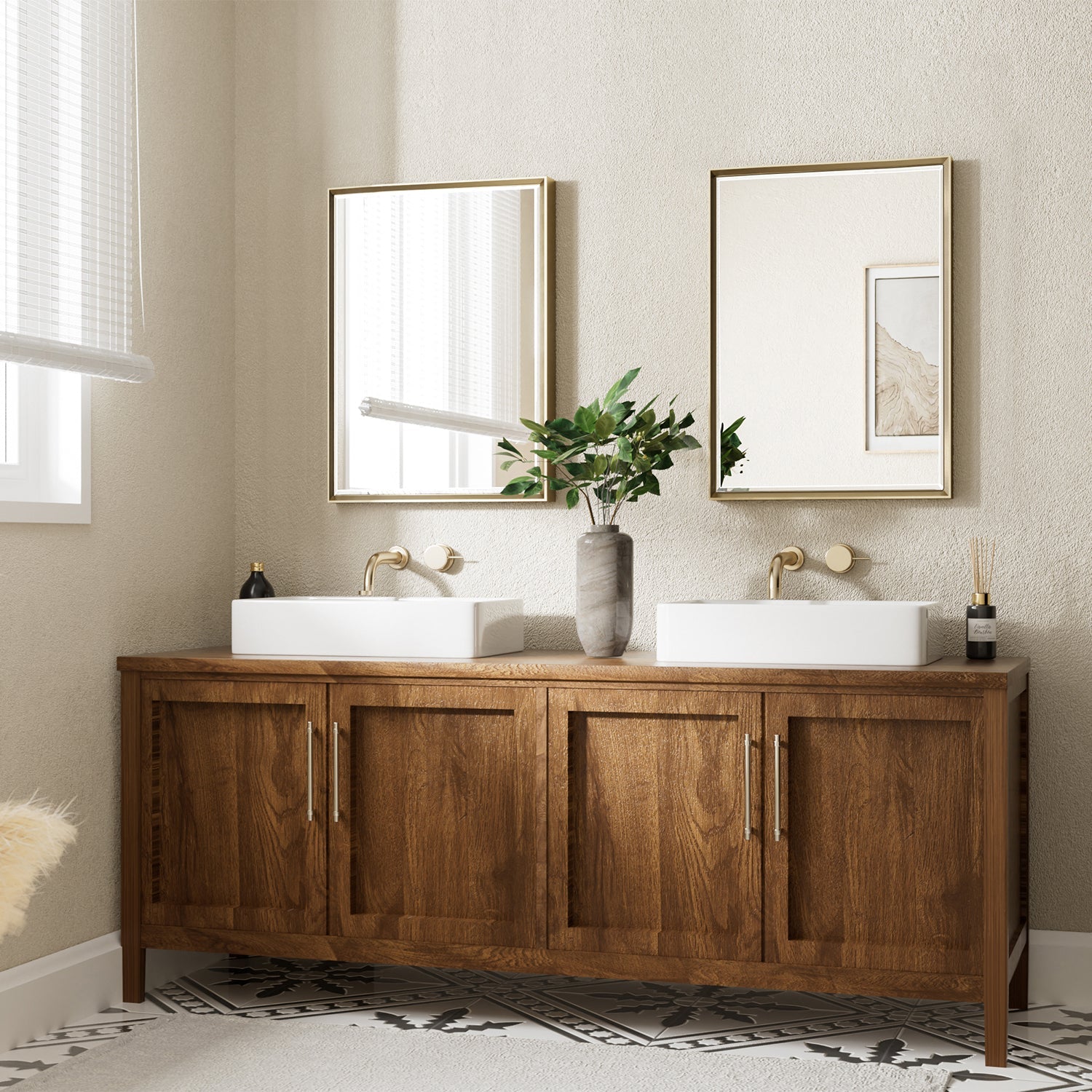 QueenFun Brushed Gold Beveled Bathroom Mirror QueenFun