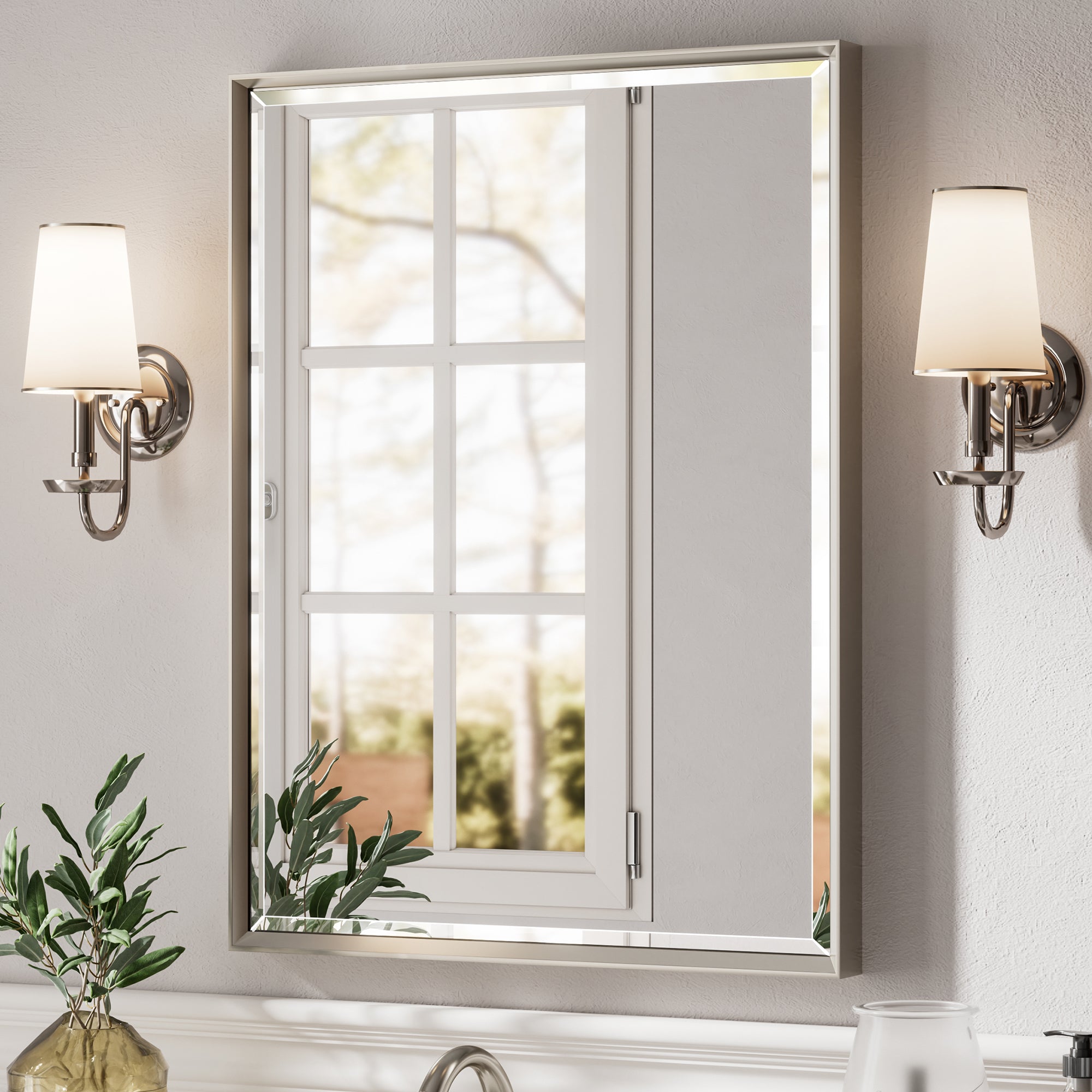Lusso Beveled Rectangle Bathroom Mirror | 24" x 32" Large Metal Framed Wall Mirror for Double Vanity