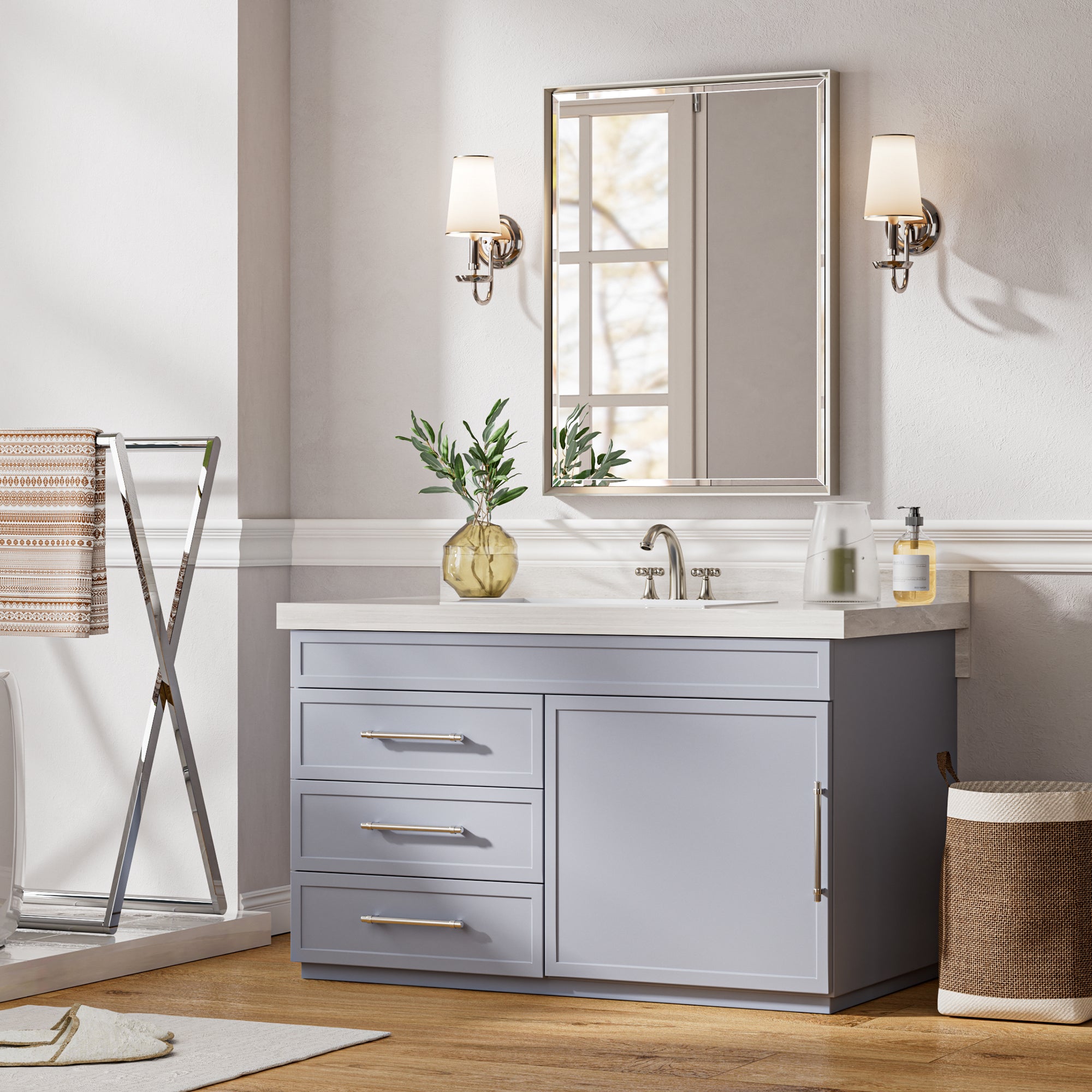 Lusso Beveled Rectangle Bathroom Mirror | 24" x 32" Large Metal Framed Wall Mirror for Double Vanity