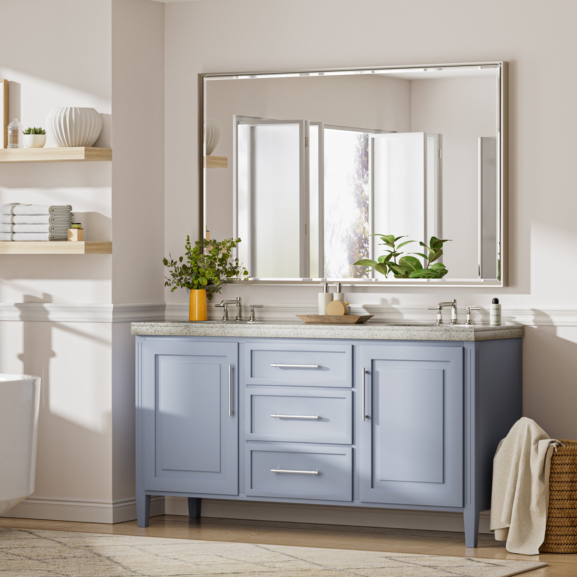 Lusso Beveled Rectangle Bathroom Mirror | 48" x 36" Large Metal Framed Wall Mirror for Double Vanity