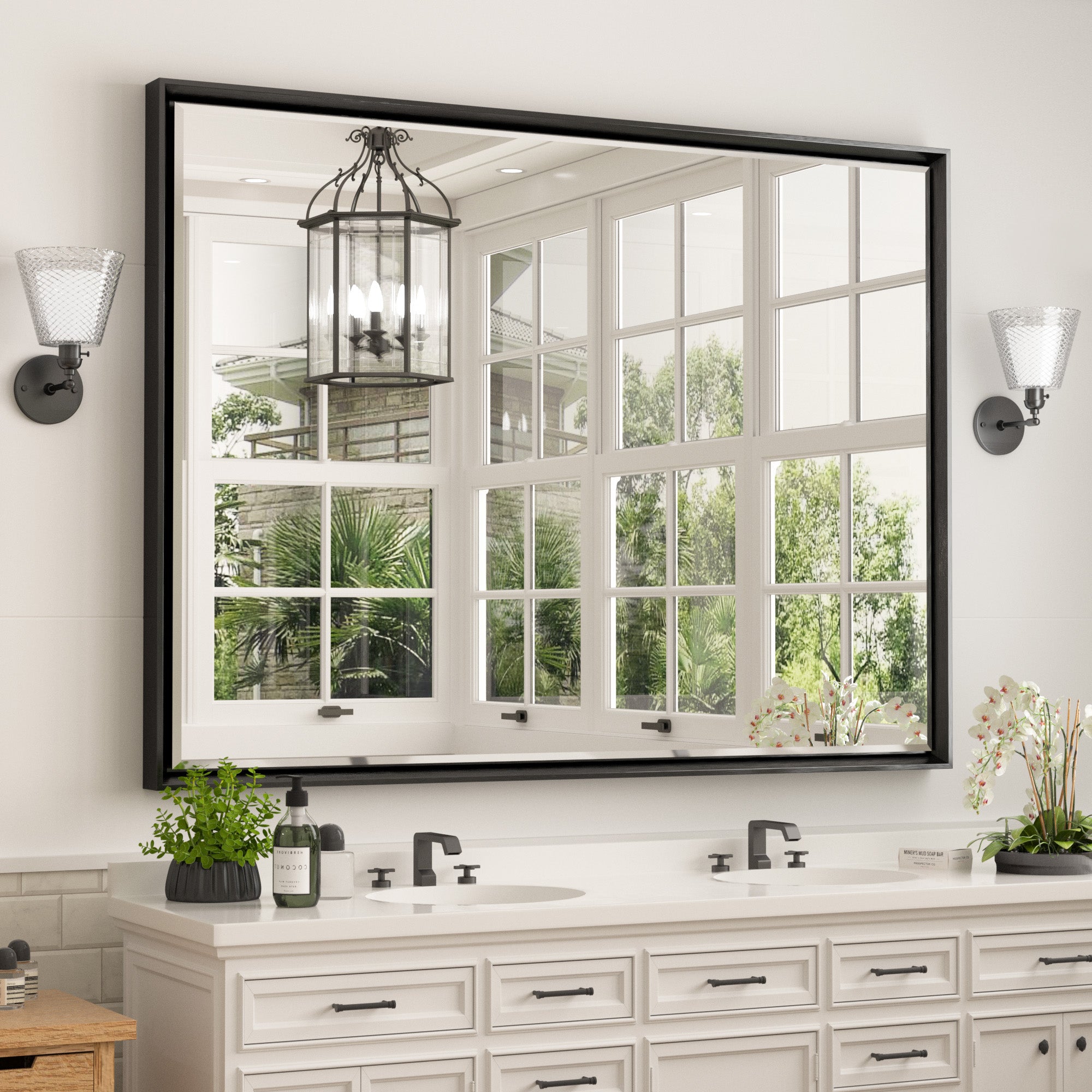 Lusso Beveled Rectangle Bathroom Mirror | 40" x 30" Large Metal Framed Wall Mirror for Double Vanity